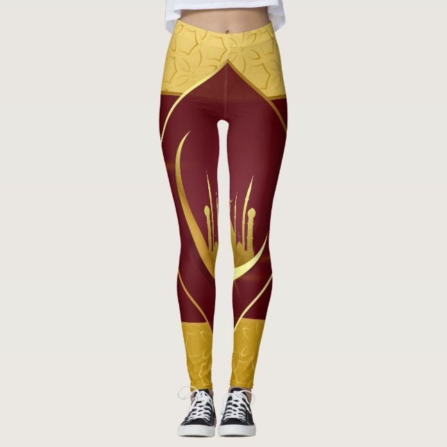 Gul Burgundy damasker Leggings (Framsida)