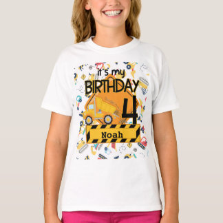 gul byggbil bil 4-års födelsedag t shirt