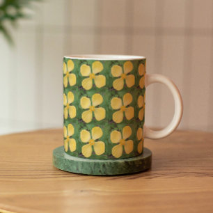 Gul Celandine Vallmo Blommönster Mugg