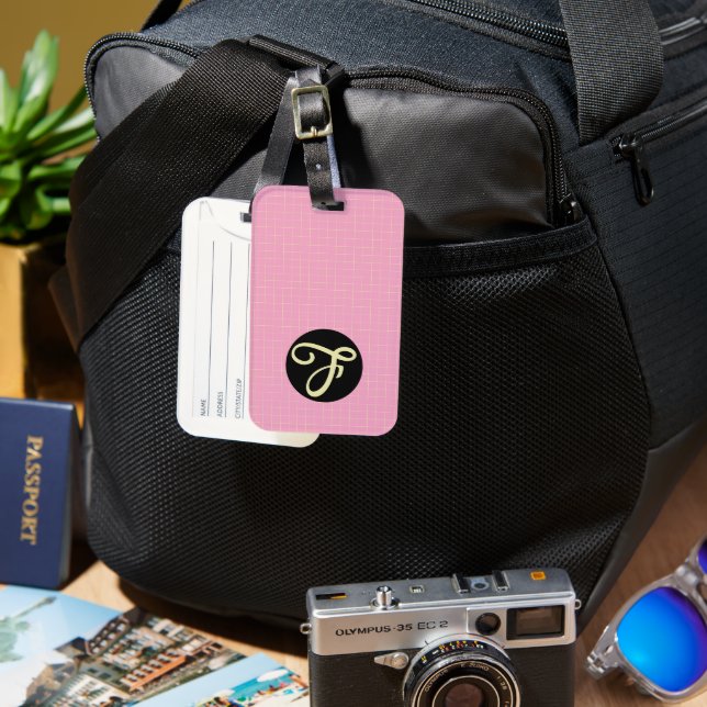 Gul cell rosa rutigt mönster modern elegant bagagebricka (Framsida & Baksida)