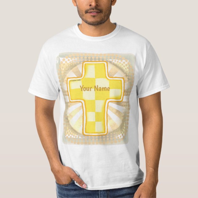 Gul Check Kristet Kors  T Shirt (Framsida)