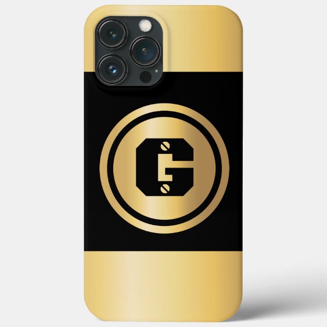 Gul cirkel anpassad initial monogram svart guld (Baksida)