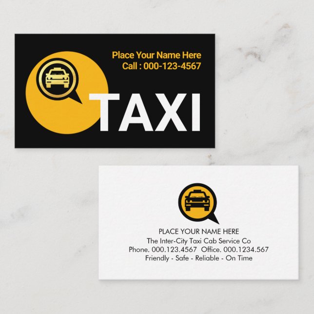 Gul Cirkel Taxi Hjul Visitkort (Fram/baksida)