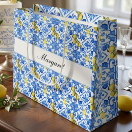 Gul Citron Blå Kakel Aquarell Monogram Namn