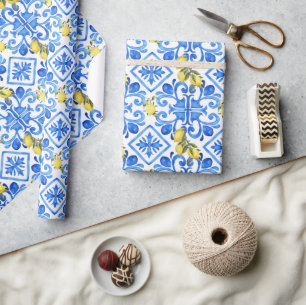 Gul Citron Blå Kakel Presentpapper