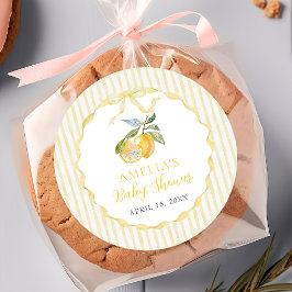 Gul Citron Citrus Ränder Baby Shower-dekal Runt Klistermärke