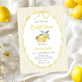 Gul Citron Citrus Ränder Bröllopsfest Inbjudningar