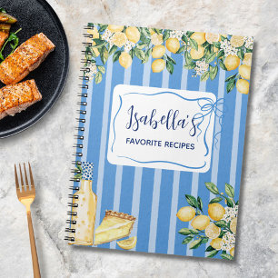 Gul Citron Frukt och Blå Ränder Recept Journal Anteckningsbok