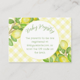 Gul Citron Gingham Babypresentkort Inklusionskort Tilläggskort