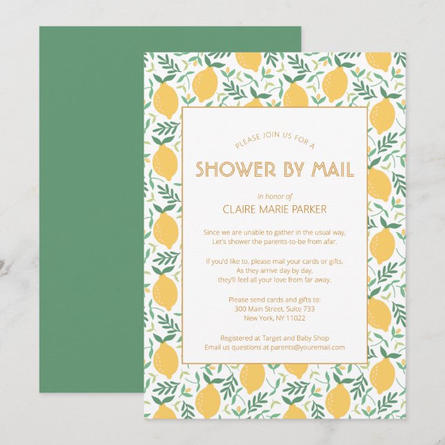 Gul Citron Grönska Bebis Shower via Post  Inbjudningar (Fram/baksida)