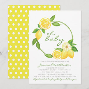 Gul citron krans Citrus prickig babyfest Inbjudningar