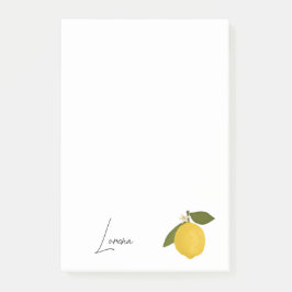 Gul citron med gröna blad | Frisk citrus Post-it Block