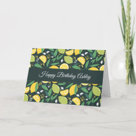 Gul citron och grön lime frukt mönster födelsedag kort