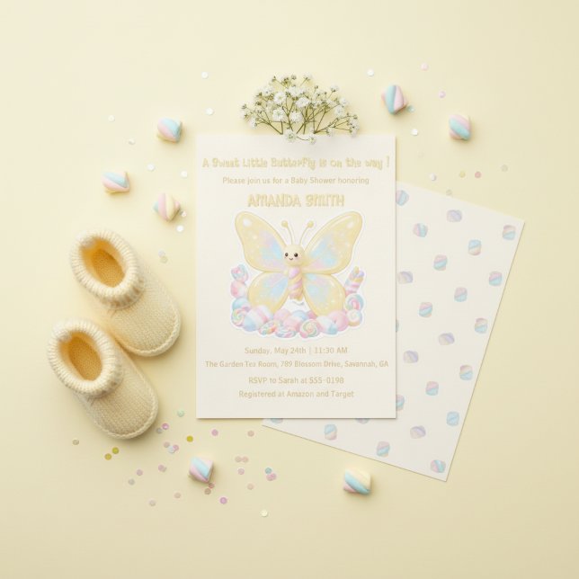 Gul Citronkräm Fjäril Baby Shower Inbjudningar (Yellow Lemon Cream Butterfly Baby Shower Invitation)