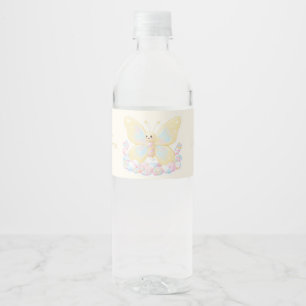 Gul Citronkräm Fjäril Baby Shower Vatten Vattenflaskor Etikett