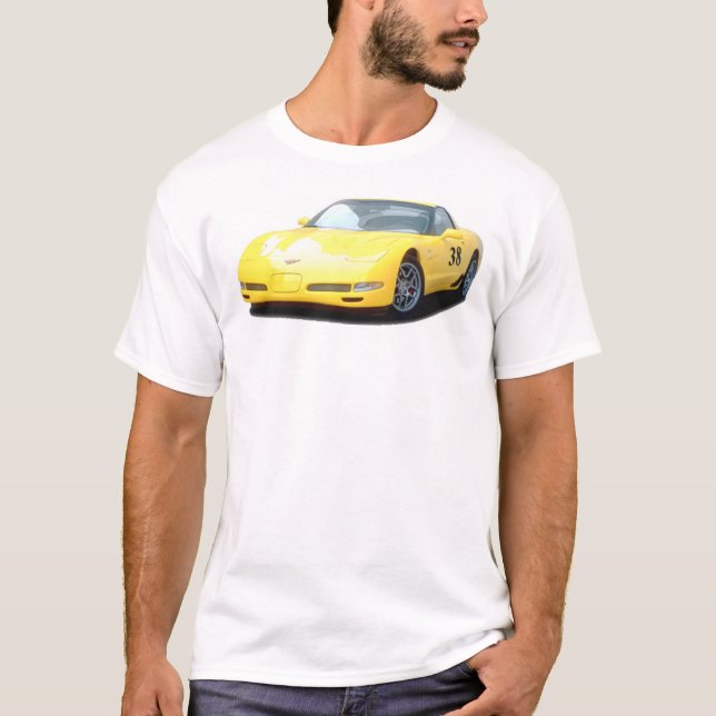 Gul Corvette Z06 tävlingbil Tee Shirt (Framsida)