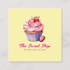 Gul Cupcake Bakery-kort | Redigerbar logotyp Fyrkantigt Visitkort