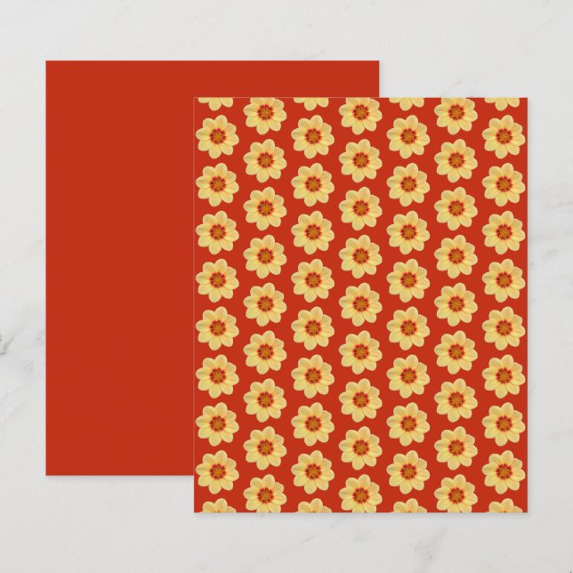 Gul Dahlia-mönster på röd scrapbookspapper (Fram/baksida)