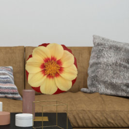 Gul Dahlia på tegelröd blomma Rund Kudde