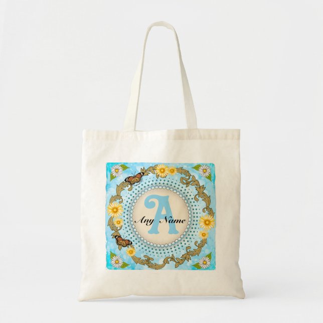 Gul Daisy-monogram  Tygkasse (Framsidan)