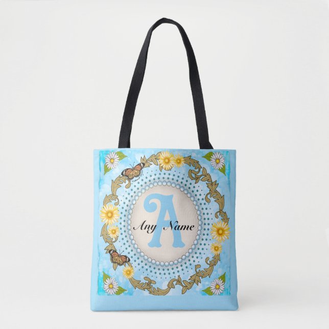 Gul Daisy-monogram  Tygkasse (Framsida)