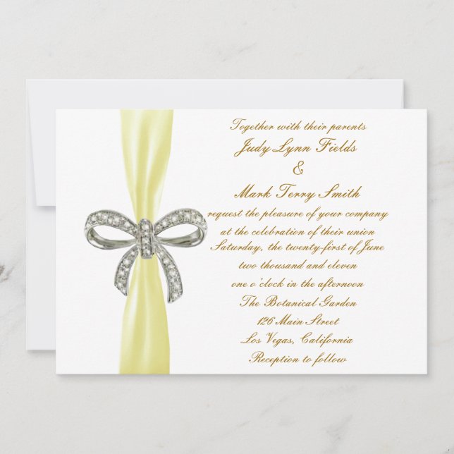 Gul diamantbåge bröllopsinbjudan inbjudningar (Framsida)