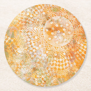 Gul DoilyMonoprint design Underlägg Papper Rund