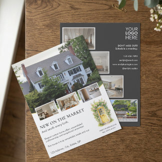 Gul dörr akvarell fastighetsförmedlare reklamblad