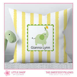 Gul Elefant Monogram Baby Flicka Pojke Kudde