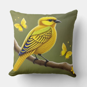 🐦 Gul Fågel Kuddöverdrag Natur Hemdekor 🌿✨ Kudde