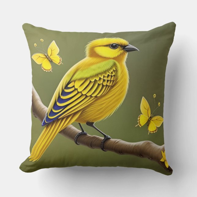 🐦 Gul Fågel Kuddöverdrag Natur Hemdekor 🌿✨ Kudde (Framsida)