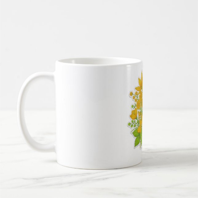 Gul färg blommig design konst kaffemugg (Vänster)