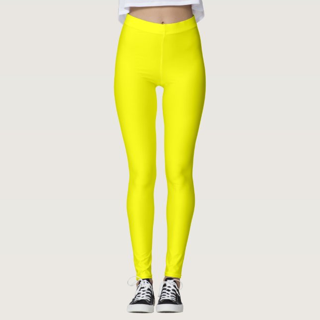 Gul Färg Enhetlig Oslagen Leggings (Framsida)