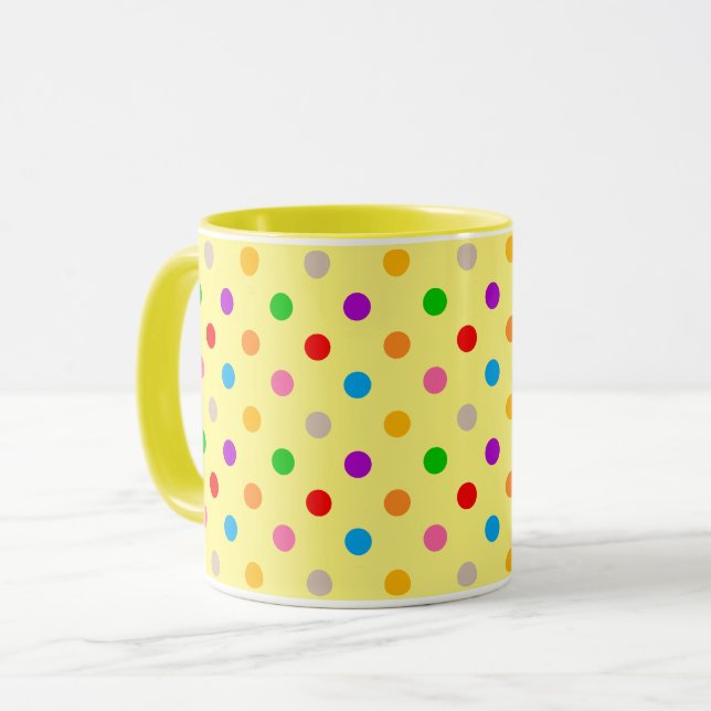 Gul Färgglad Regnbåge Prickar Design  Mugg (Framsida vänster)