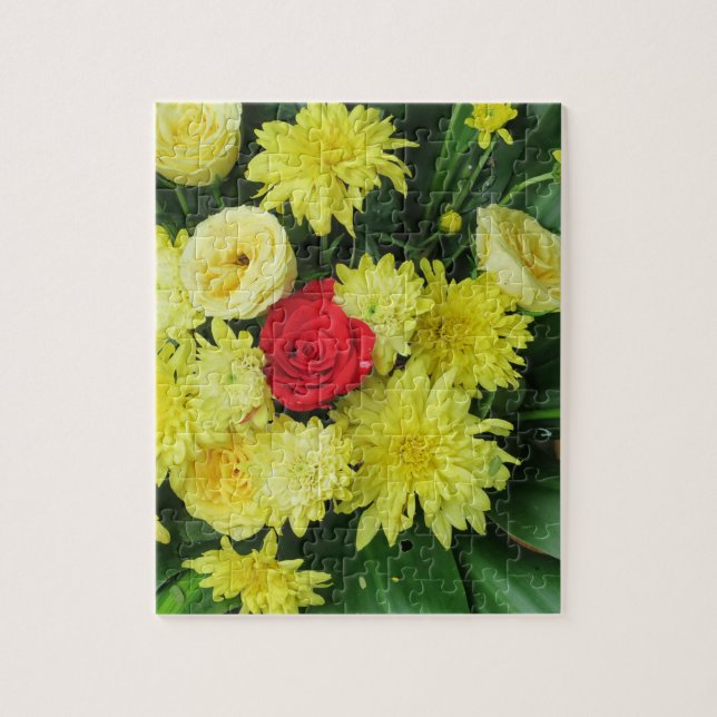 gul,färgglada+ blommor,    trädgårdstomte, pussel (Vertikal)