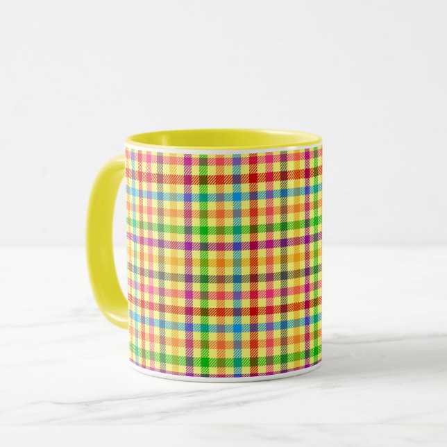 Gul färgrik Gingham-rutig mönster  Mugg (Framsida vänster)