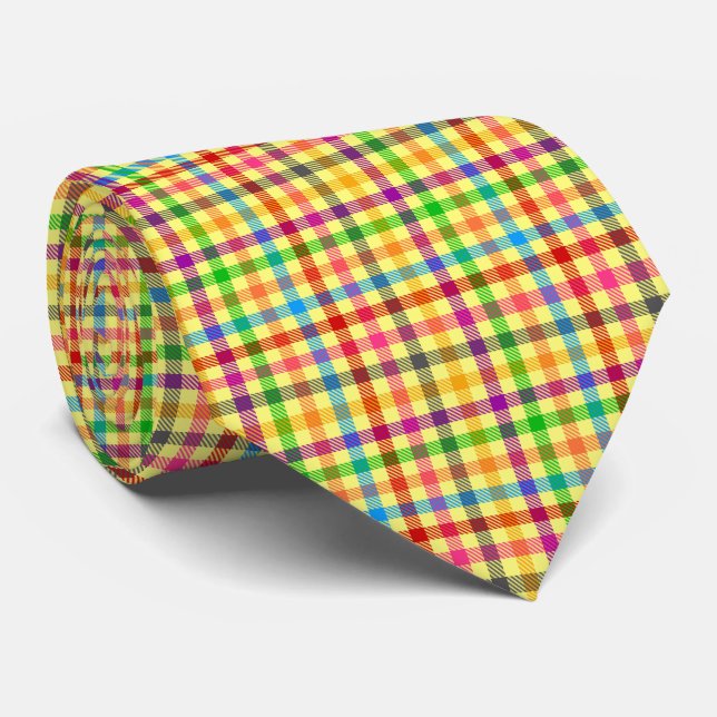 Gul färgrik Gingham-rutig mönster  Slips (Rullad)
