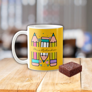 Gul Färgrik lärare namn penna tecknad serie Kaffemugg