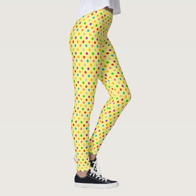 Gul Färgrik Regnbåge Prickar Design  Leggings (Höger)