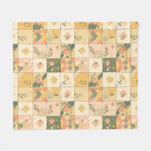 Gul Fersken Quilt Patchwork Gingham Cottagecore Fleecefilt