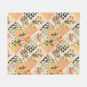 Gul Fersken Quilt Patchwork Gingham Cottagecore Fleecefilt