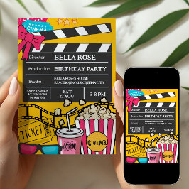 Gul filmkväll födelsedagsfest för tjejer inbjudningar