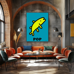 Gul fisk Pop Art Djärv Djur Tecknad Silhuett Poster