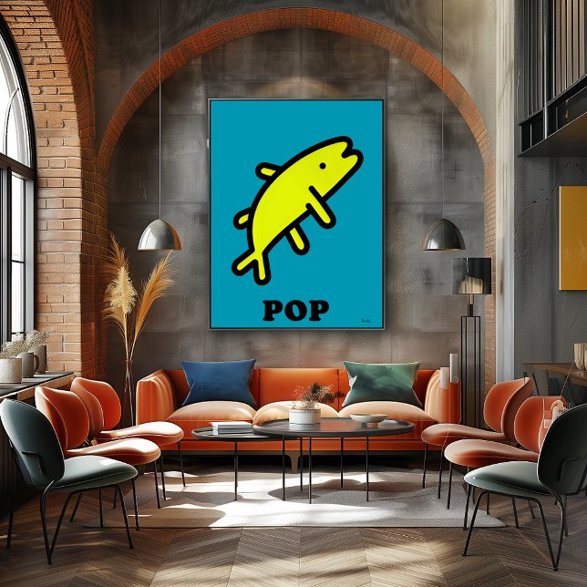 Gul fisk Pop Art Djärv Djur Tecknad Silhuett Poster (Skapare uppladdad)