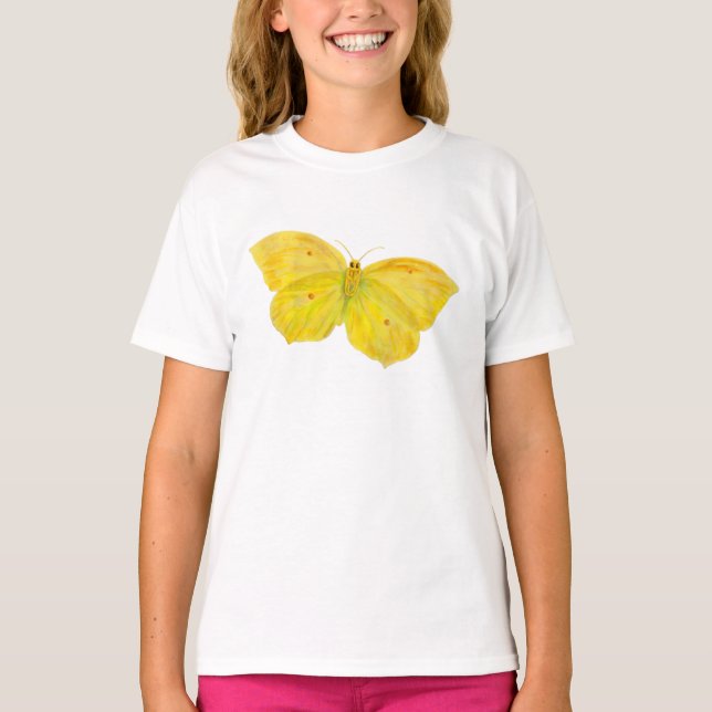 Gul Fjäril Citronfjäril flygande  T-Shirt (Framsida)