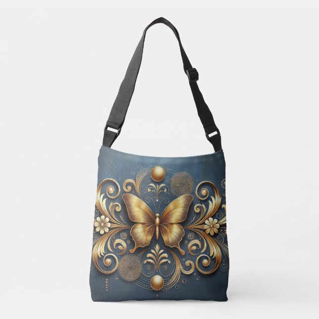 Gul fjärilsdesign axelväska (Framsida)