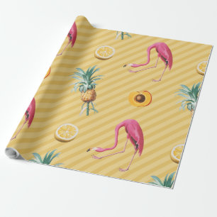Gul Flamingo Mango Citron Mönster Presentpapper