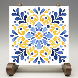 Gul Fleur-de-Lis Azulejo Tryck Kakelplatta