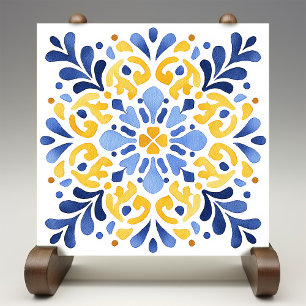 Gul Fleur-de-Lis Azulejo Tryck Kakelplatta