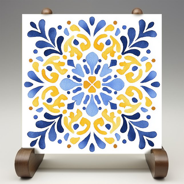 Gul Fleur-de-Lis Azulejo Tryck Kakelplatta (Skapare uppladdad)